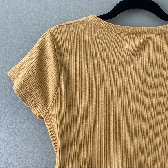 Madewell Pointelle Button-Front Slim Tee, Gold Color with Brown Buttons, Size S - Picture 9 of 11